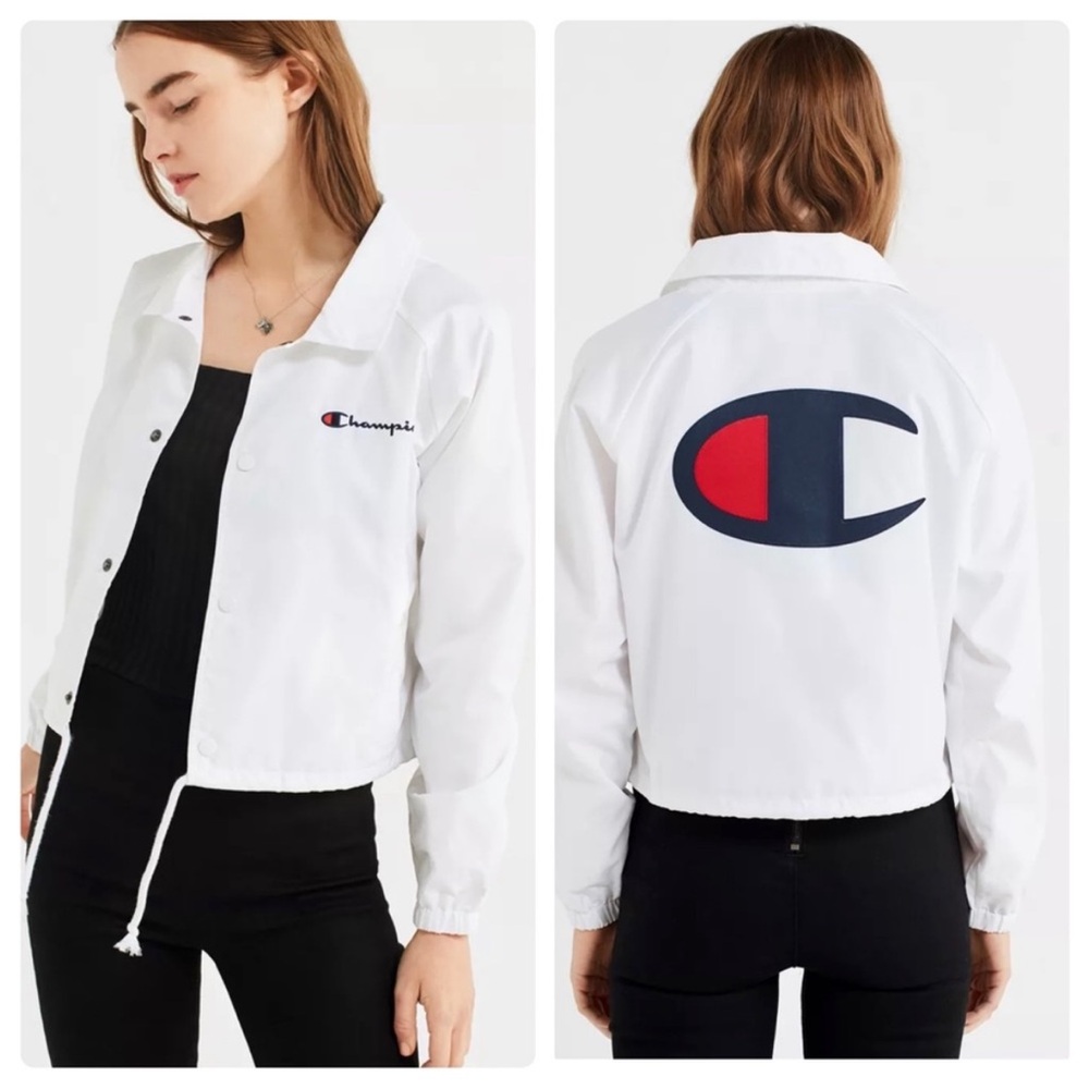 Champion Cropped Coach Jacket in White Size XS 90’s Y2K Sporty